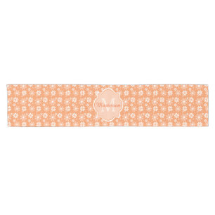 Girly Monogram Cute Orange Daisy Flowers and Name Short Table Runner