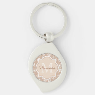 Girly Monogram Cute Tan Daisy Flowers and Name Key Ring