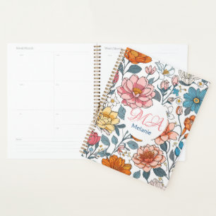 Girly Monogram Floral Pattern Personalised Name Planner