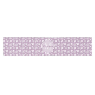 Girly Monogram Light Purple Daisy Flowers and Name Short Table Runner