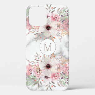 Girly Monogram Marble Watercolor Floral Case-Mate iPhone 12 Case