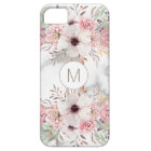 Girly Monogram Marble Watercolor Floral
