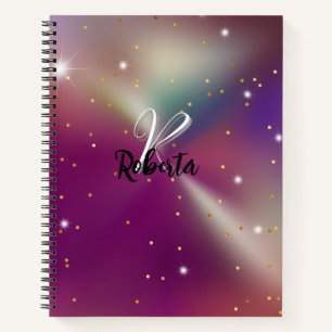 Girly Monogram Maroon Metallic Glitter Notebook