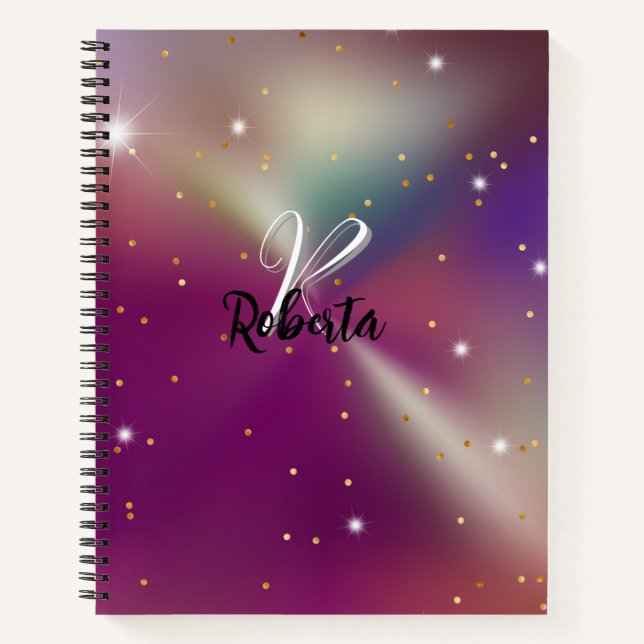 Girly Monogram Maroon Metallic Glitter Notebook (Front)