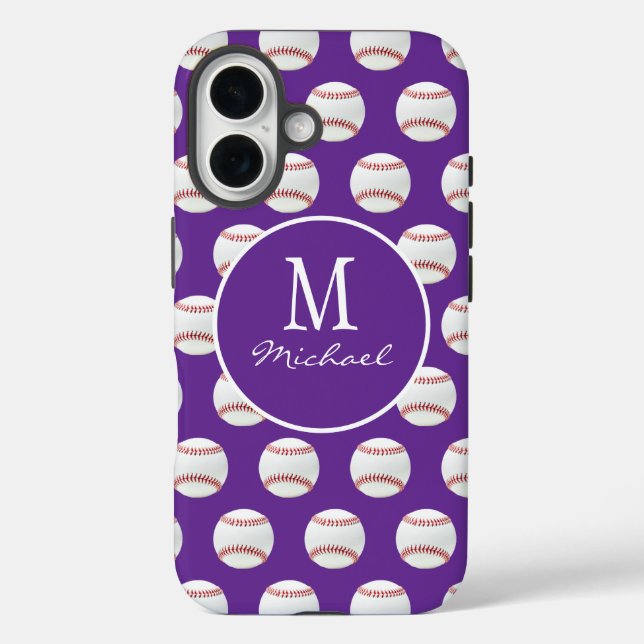 Girly Monogram Name Baseball Pattern purple        Case-Mate iPhone Case (Back)