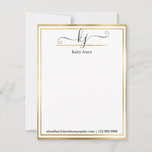 Girly Monogram Name | From The Desk Of Note Card (Front)