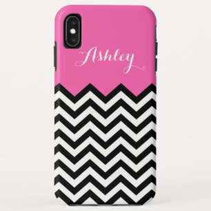 Girly Monogram Name - Modern Pink Chevron Pattern iPhone XS Max Case