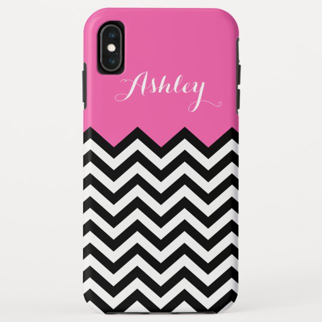 Girly Monogram Name - Modern Pink Chevron Pattern Case-Mate iPhone Case (Back)