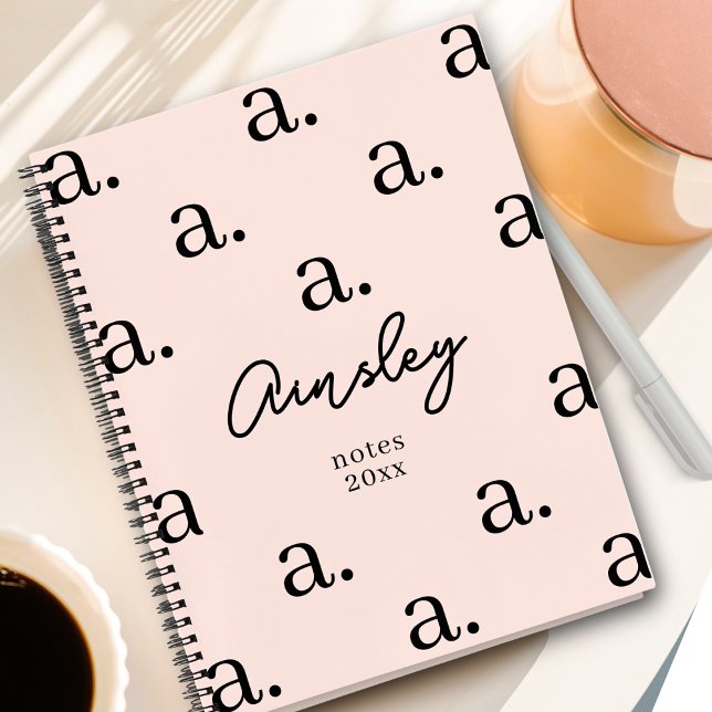 Girly Monogram Pattern Calligraphy Name Blush Pink Notebook (Creator Uploaded)