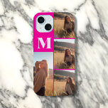 Girly Monogram Photo Bold Pink<br><div class="desc">Create a unique and stylish look with this personalised iPhone case. Add your 4 favourite photos and customise it with your monogram for a truly personal touch. Perfect for showcasing your memories and style!</div>