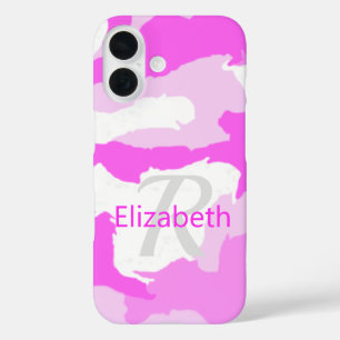 Girly Monogram Pink White Camouflage Pattern iPhone 16 Case