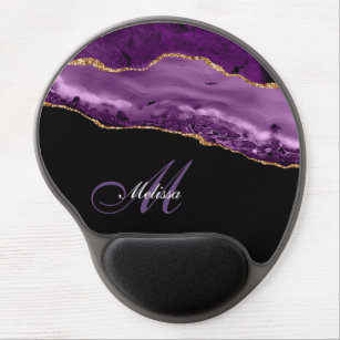 girly monogram purple and gold agate  gel mouse mat