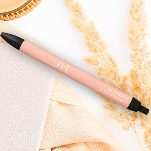 Girly Monogram Script Calligraphy Coral Blush Pink Black Ink Pen