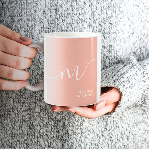 Girly Monogram Script Calligraphy Coral Blush Pink Coffee Mug