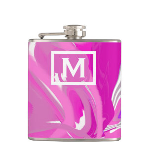 Girly Monogram Script Shades Of Fuchsia Pink Cool Hip Flask