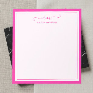 Girly Monogram Script Vibrant Pink Notepad