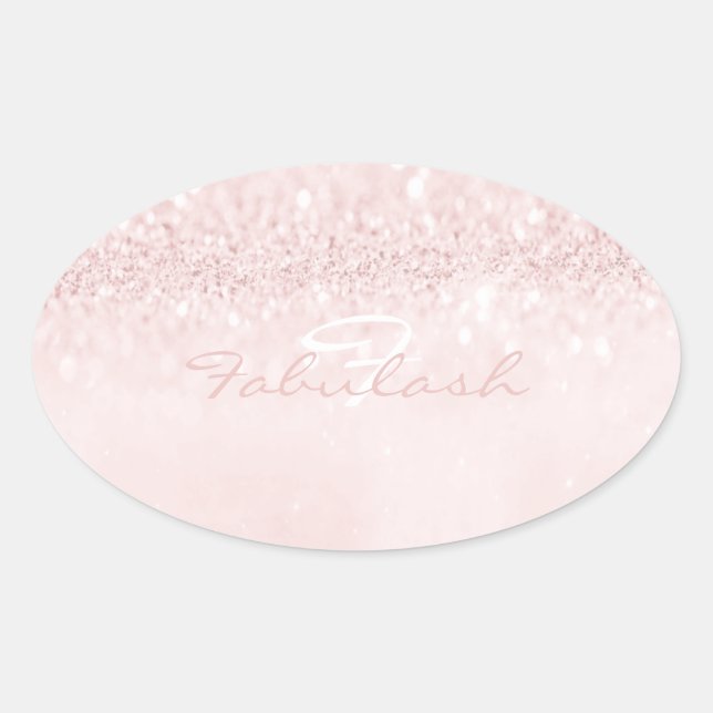 Girly Monogram Sparkly Glitter Pink Pastel Name 16 Oval Sticker (Front)