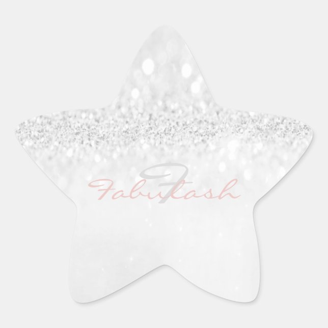Girly Monogram Sparkly Glitter Pink Star Grey Sticker (Front)