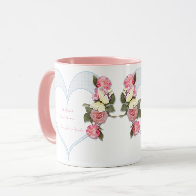 Girly Mother's Day pink floral Heart   Mug (Front Left)