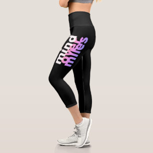 Girly Motivational Gradient Pink Typography Black Capri Leggings