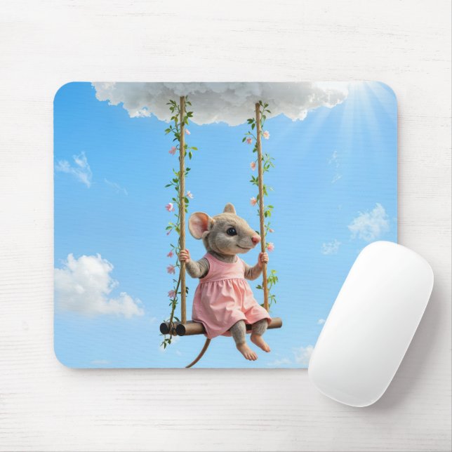 Girly Mouse On a Swing Mouse Mat (With Mouse)