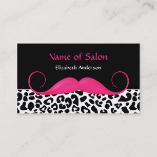 Girly Moustache Pink and Black Leopard Hair Salon Business Card