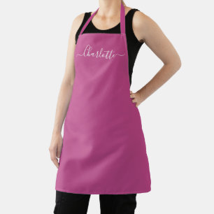 Girly mulberry pink custom script name monogram apron