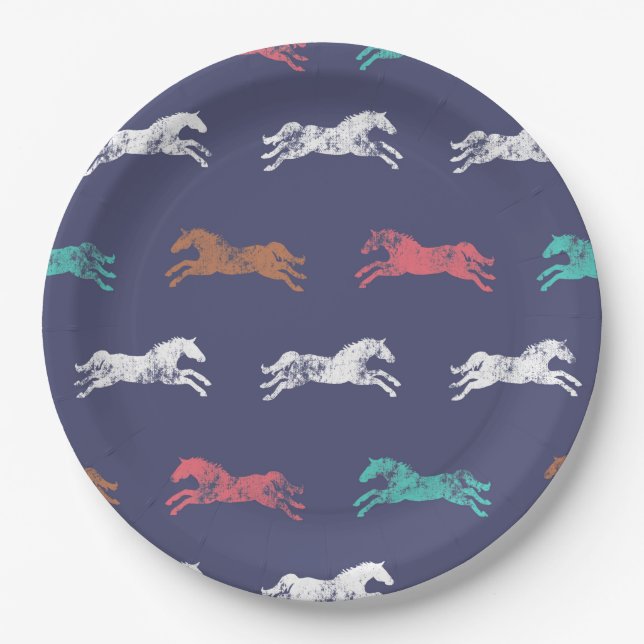 Girly Multi-colour Classic Equestrian Horses Paper Plate (Front)
