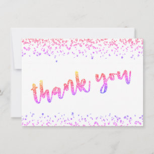 Girly Multi Colour Glitter Confetti Brush Script Thank You Card