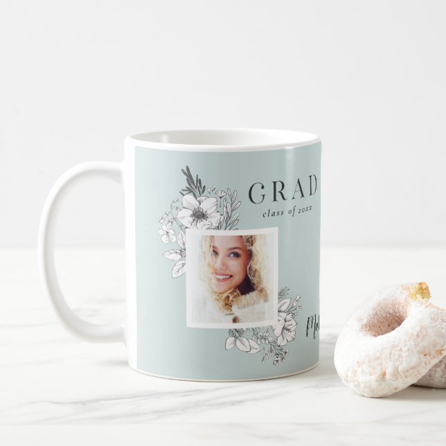 Girly multi photo floral elegant graduation party coffee mug (With Donut)
