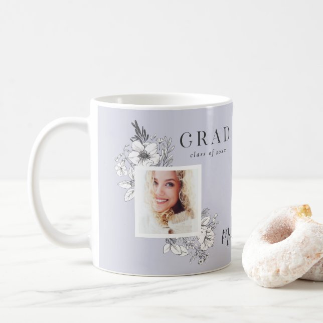 Girly multi photo floral elegant graduation party  coffee mug (With Donut)