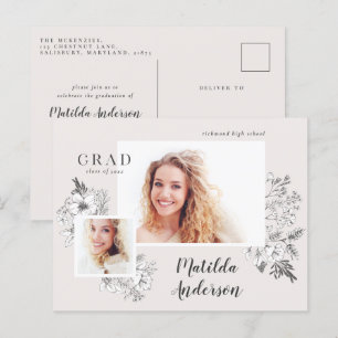 Girly multi photo floral elegant graduation party  invitation postcard