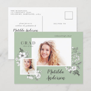Girly multi photo floral elegant graduation party  invitation postcard