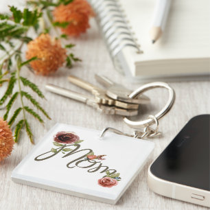 Girly Mum Watercolor Blush Pink Roses Mother's Day Key Ring