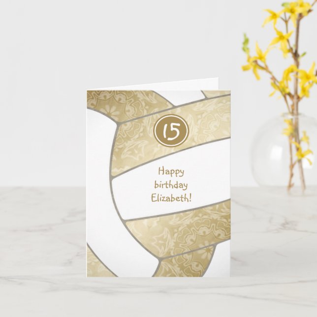 girly muted gold volleyball birthday any occasion card (Yellow Flower)