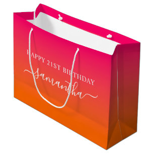 Girly Name 21st Birthday Bright Pink Orange Ombre Large Gift Bag