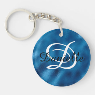 Girly Name and Monogram Faux Blue Foil Photo Key Ring