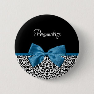 Girly Name Leopard Print Pretty Cobalt Blue Ribbon 6 Cm Round Badge