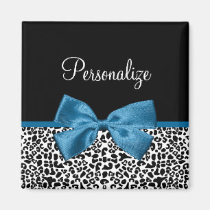 Girly Name Leopard Print Pretty Cobalt Blue Ribbon Magnet