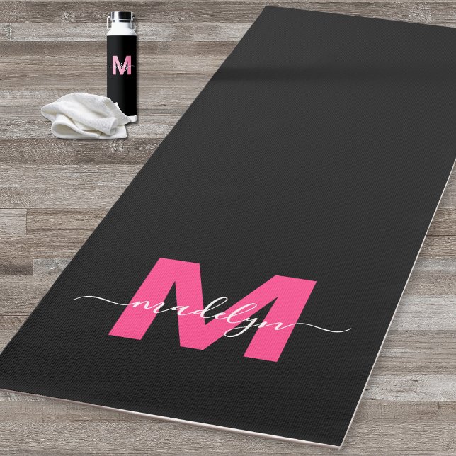 Girly Name Monogram Black Pink Yoga Mat (Girly Name Monogram Black Pink Yoga Mat)