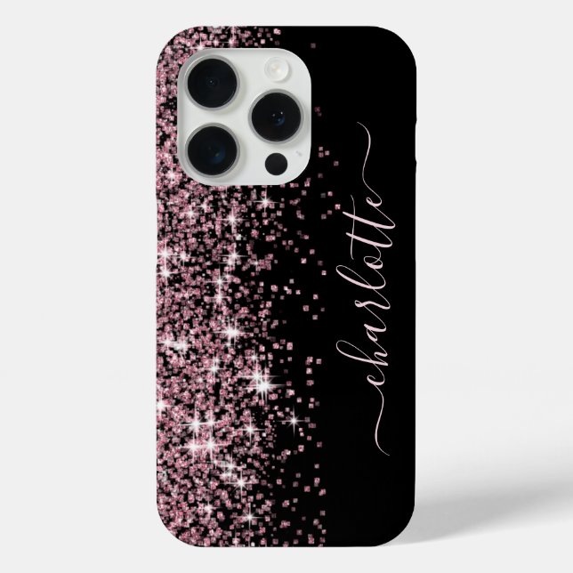 Girly Name Sparkly Pink Glitter Border Black Case-Mate iPhone Case (Back)