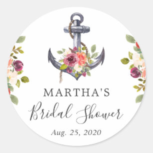 Girly Nautical Anchor Floral Bridal Shower Favour Classic Round Sticker