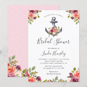 Girly Nautical Anchor Floral Bridal Shower Invitation