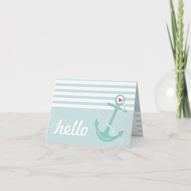 Girly Nautical Anchor Hello Card (Front)