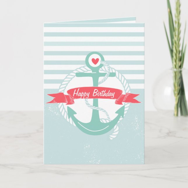 Girly Nautical Anchor Personalised Happy Birthday Card (Front)