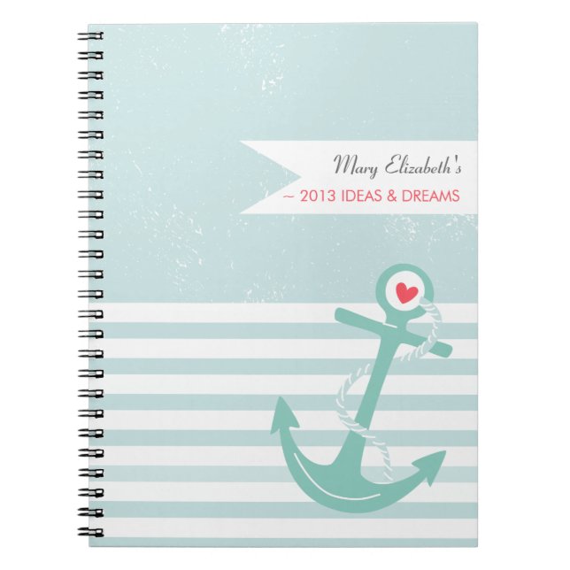 Girly Nautical Anchor Personalised Notebook (Front)