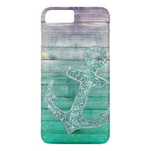 Girly Nautical Purple Aqua Anchor & Wood Look iPhone 8 Plus/7 Plus Case