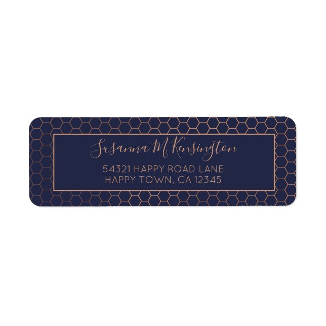Girly Navy and Rose Gold Foil Hexagon Geometric (Front)