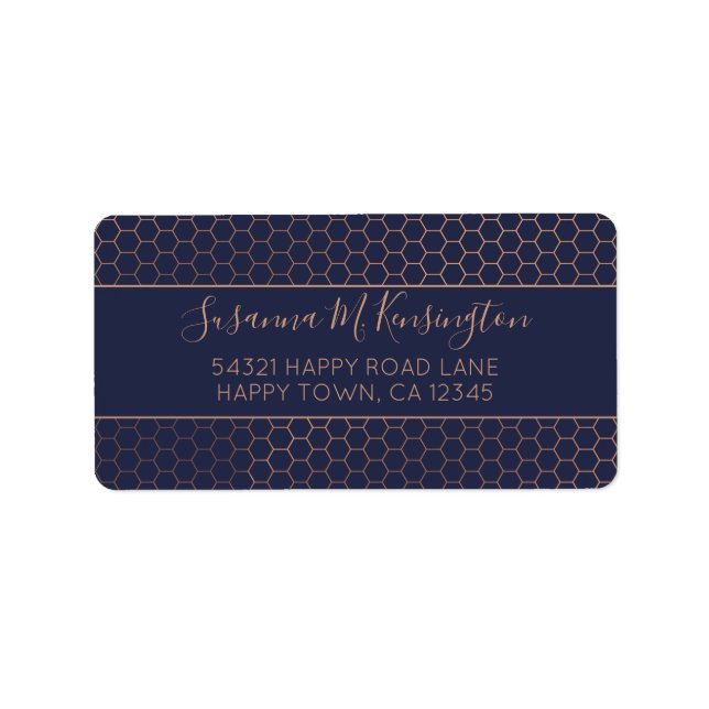 Girly Navy Blue and Rose Gold Foil Geometric Label (Front)