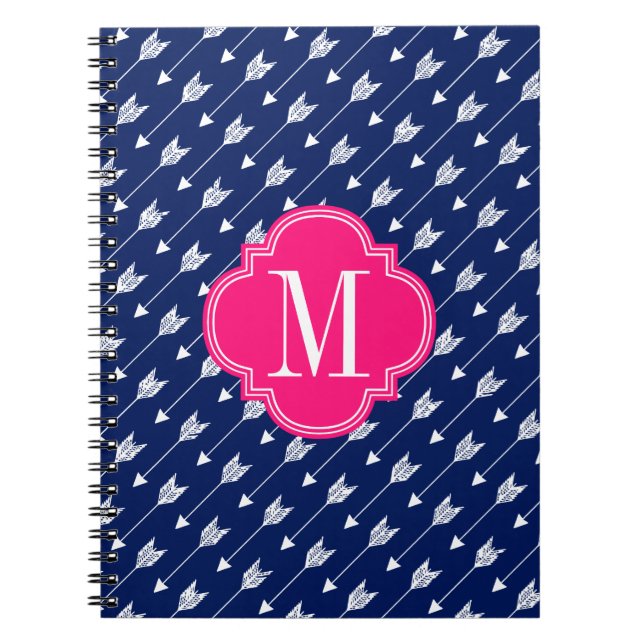 Girly Navy & Pink Arrows Custom Notebook (Front)